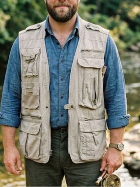 Vintage Banana Republic Tan Utility Fisherman Sportsman Cotton Vest L